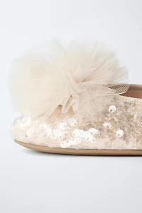 SEQUIN POM-POM BALLET FLATS
