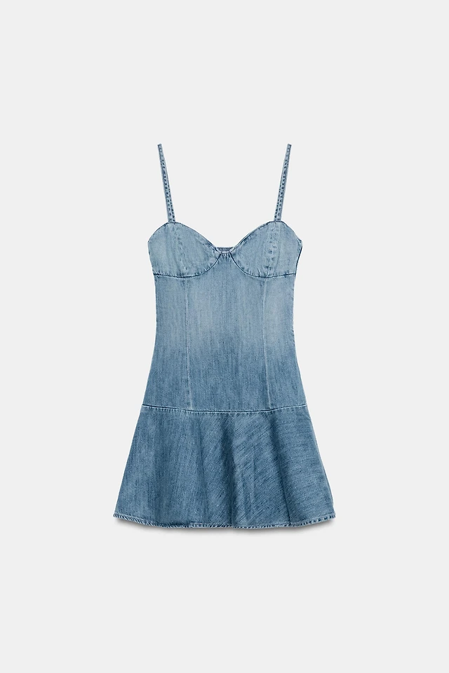 zara frilled denim dress Zara denim dress , Frill detail and long