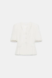 VESTE PEPLUM À VOLANTS ET MANCHES COURTES