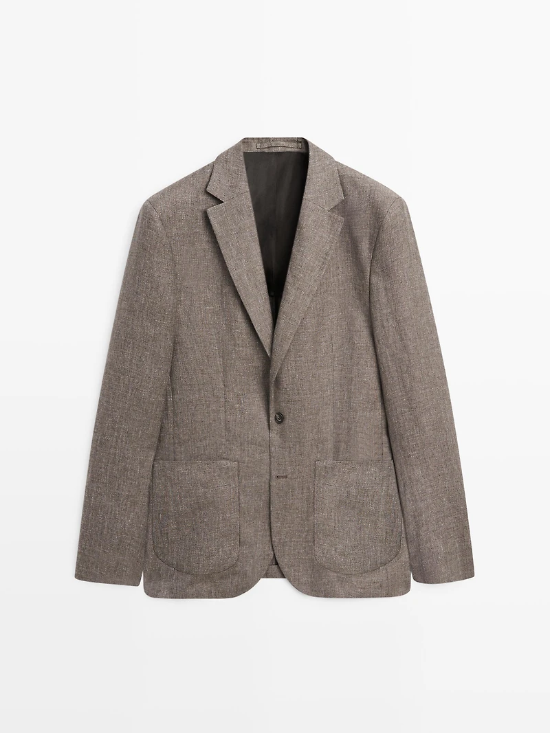 Veste de costume ajustée 100% lin chiné