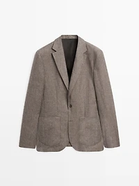Veste de costume ajustée 100% lin chiné