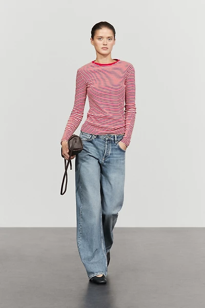 100% cotton long sleeve striped T-shirt