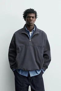 COTTON LYOCELL BLEND QUARTER-ZIP OVERSHIRT