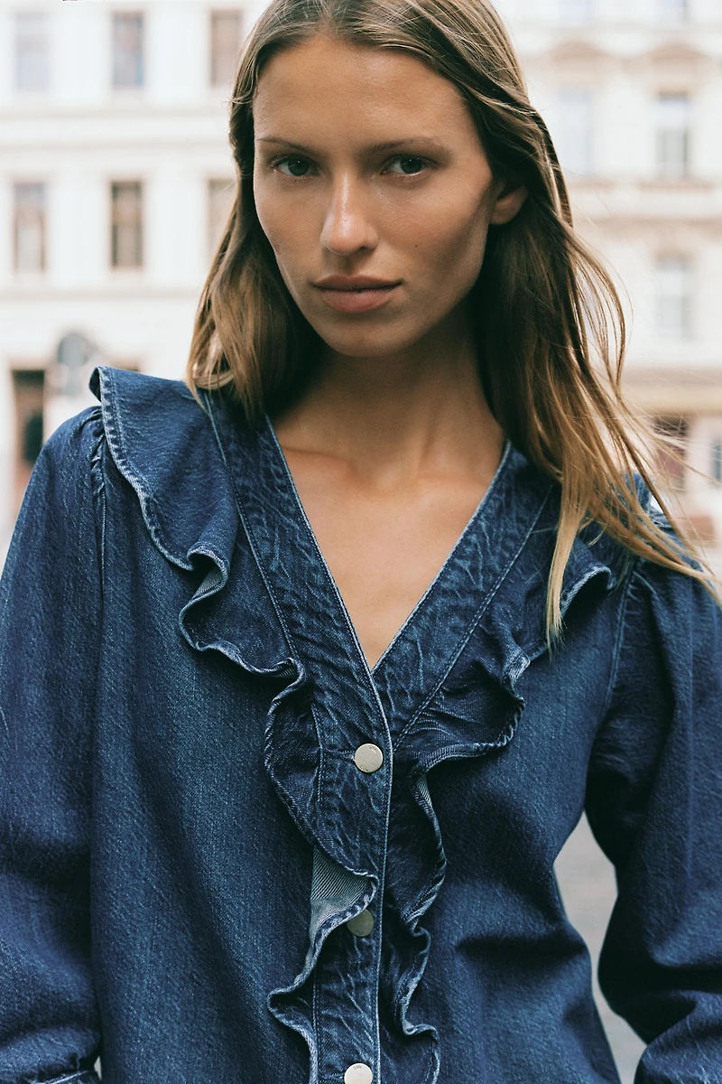 CHEMISE Z1975 EN JEAN À VOLANTS