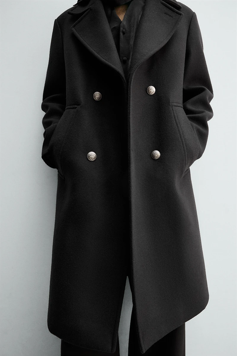 DOUBLE-BREASTED WOOL BLEND COAT