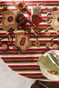 STRIPED AND FLORAL EMBROIDERY TABLECLOTH