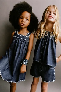 FLUID EMBROIDERED FLORAL DENIM DRESS