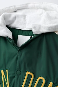 WATER REPELLENT BOMBER JACKET WITH DETACHABLE FLEECE HOODIE