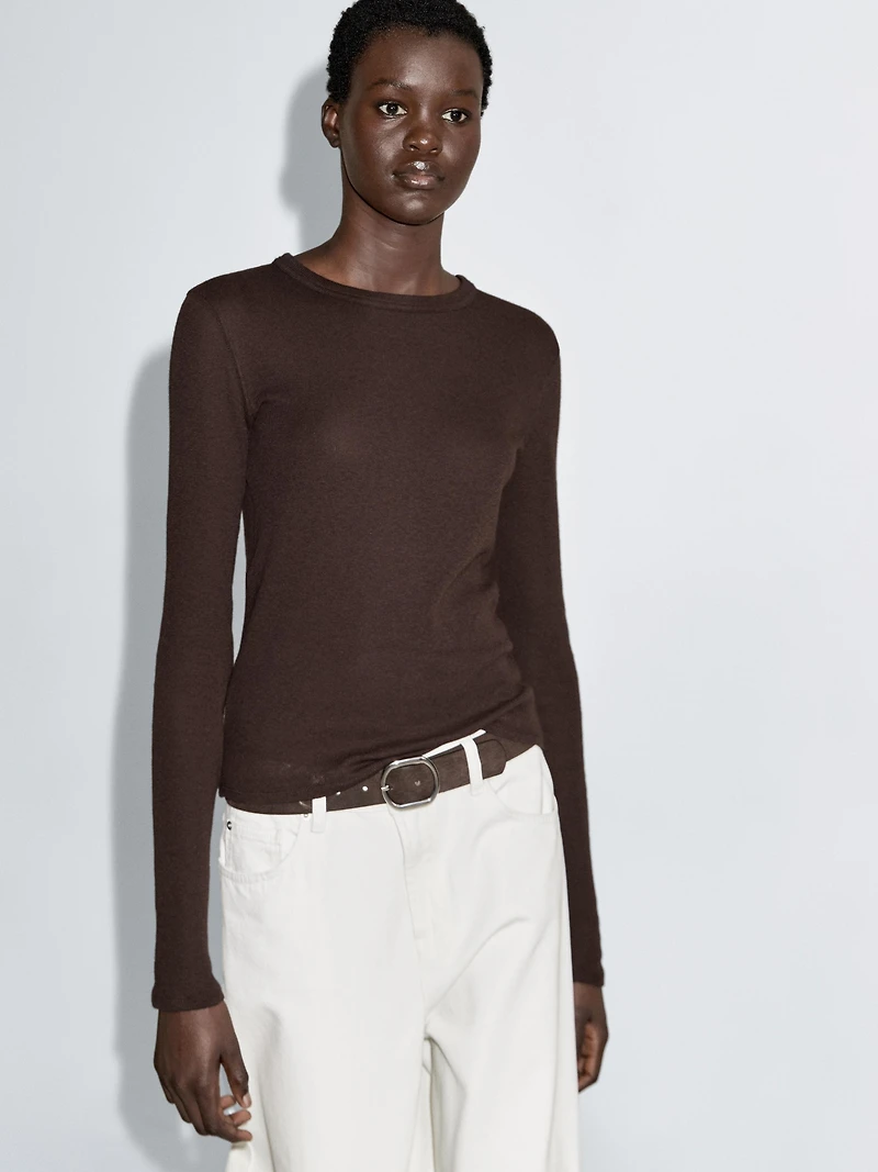 Long sleeve cotton blend T-shirt
