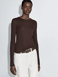 Long sleeve cotton blend T-shirt