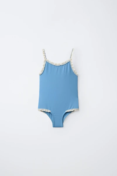 6-14 YEARS/ CONTRAST LACE TRIM SWIMSUIT