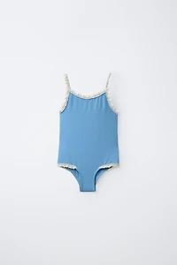 6-14 YEARS/ CONTRAST LACE TRIM SWIMSUIT
