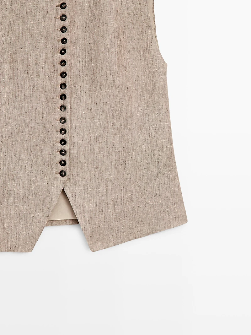 Linen melange waistcoat with buttons