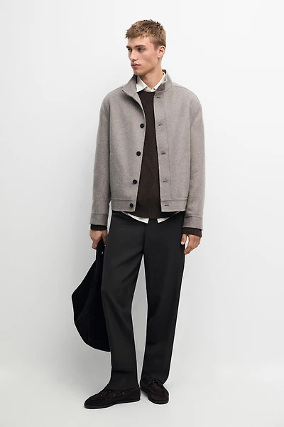 Wool blend high neck double fabric jacket