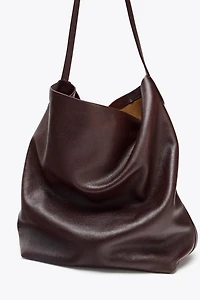 DOUBLE COMPARTMENT LEATHER BUCKET BAG