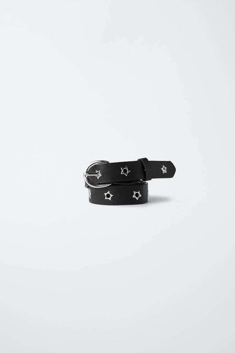 FAUX LEATHER BELT WITH STAR EYELETS