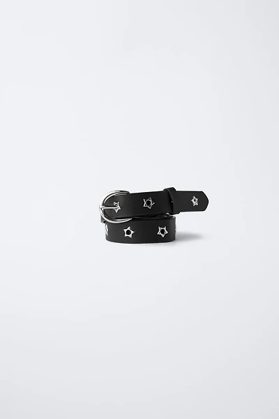 FAUX LEATHER BELT WITH STAR EYELETS