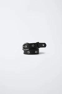 FAUX LEATHER BELT WITH STAR EYELETS