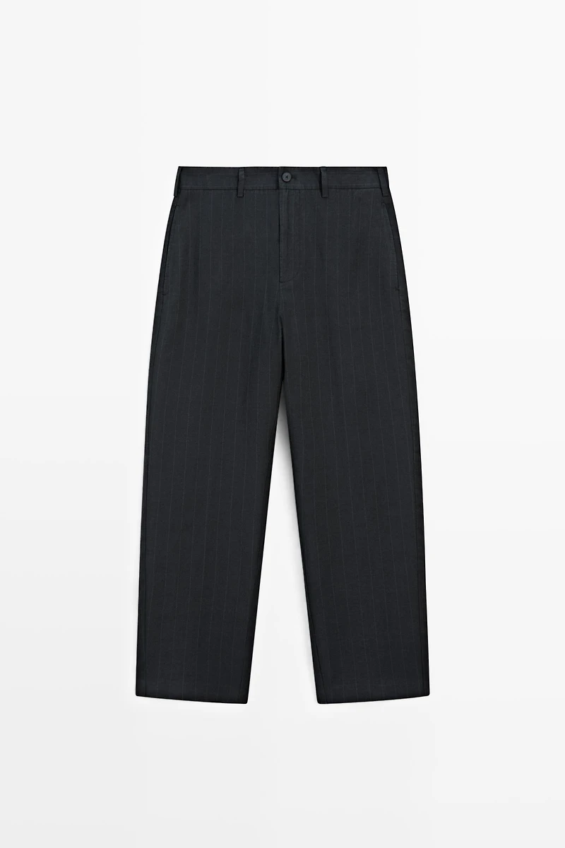 Linen trousers with striped detail