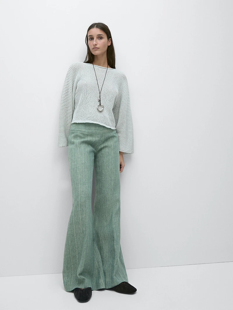 Striped flowing trousers with corset belt detail