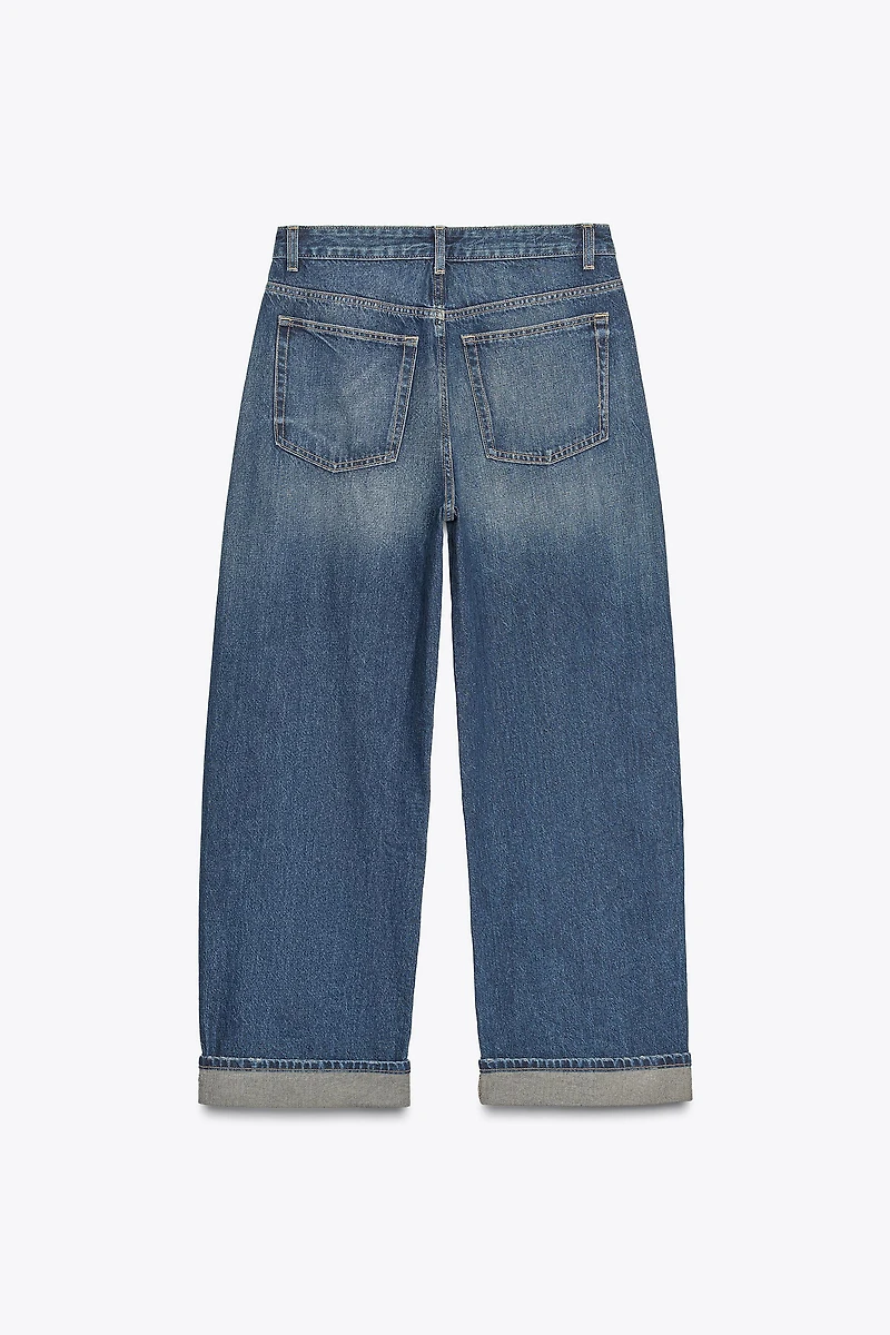TRF MID-RISE BAGGY FOLDED JEANS