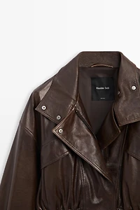Cropped nappa leather bomber jacket