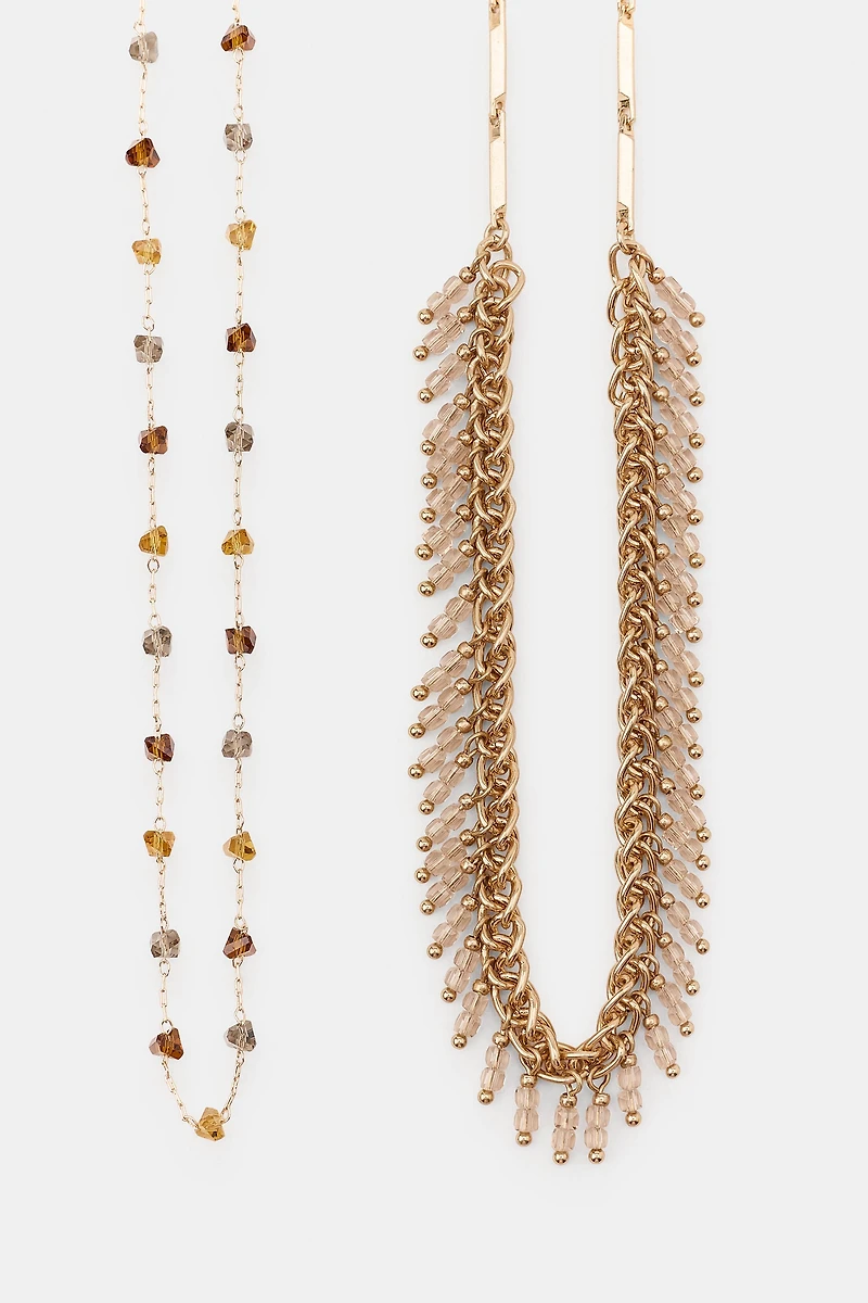 PACK OF 2 BEADED CHAIN NECKLACES