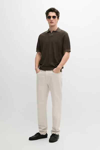 Cotton and linen tapered fit jeans