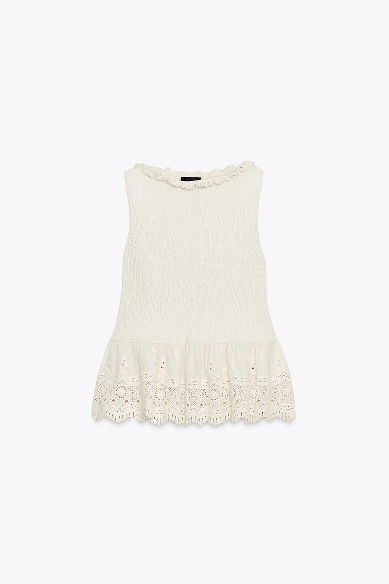 TOP ROMANTIQUE EN MAILLE BIMATIÈRE