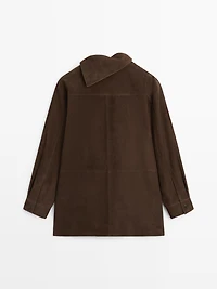 Suede leather oversize blouse with high neck