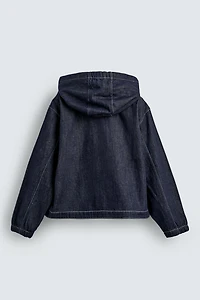 HOODED DENIM JACKET WITH TOPSTITCHING