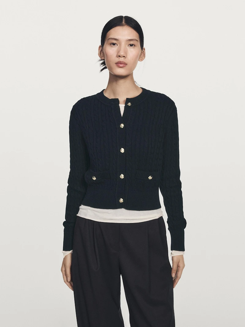 Cable-knit cardigan with gold buttons