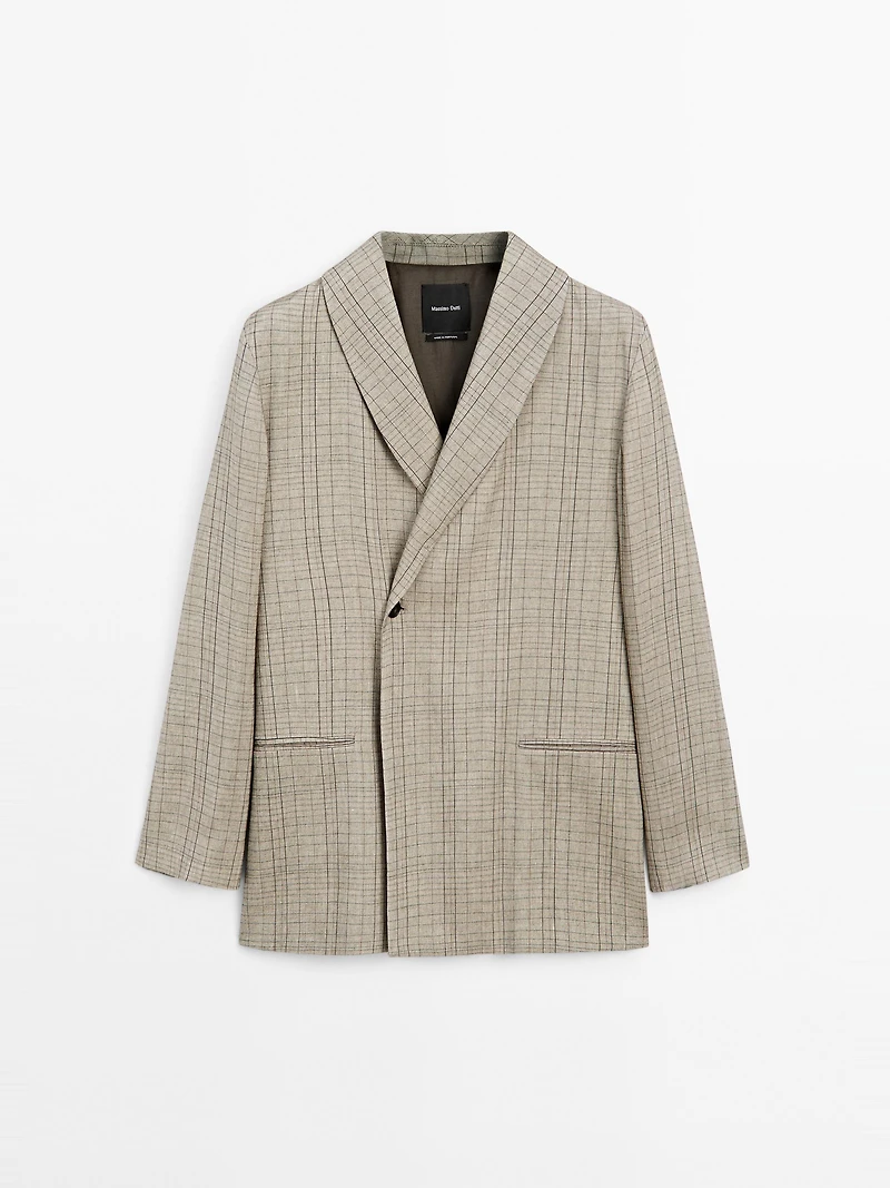Check print shawl collar blazer