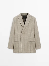 Check print shawl collar blazer