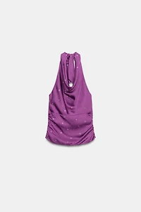 RHINESTONE EYELET HALTER TOP