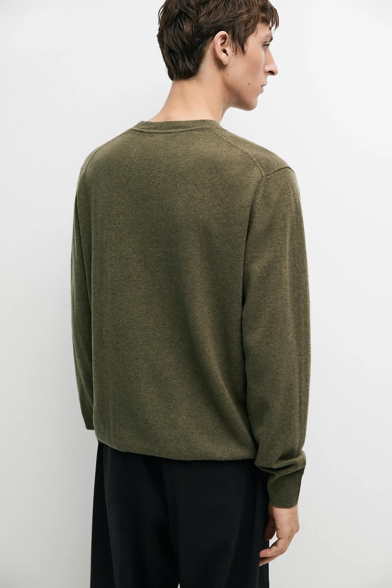 Wool blend round neck knit sweater