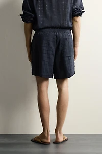 BERMUDA JACQUARD À CARREAUX EN LIN ET COTON
