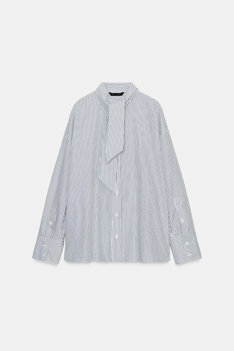 CHEMISE EN POPELINE À RAYURES FOULARD