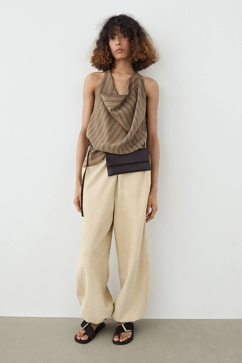 Striped top with cowl neckline