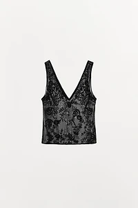 EMBROIDERED TULLE STRAP TOP
