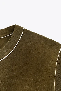 CONTRAST TRIM KNIT SHORT SLEEVE TOP