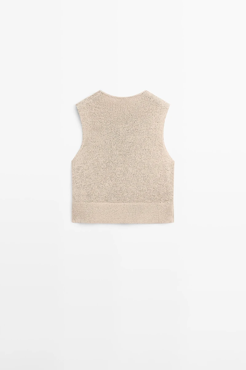 Linen blend knit top