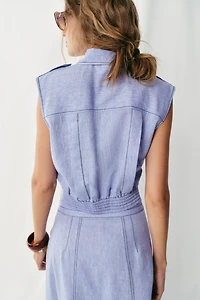 LINEN TOP WITH TOPSTITCHING