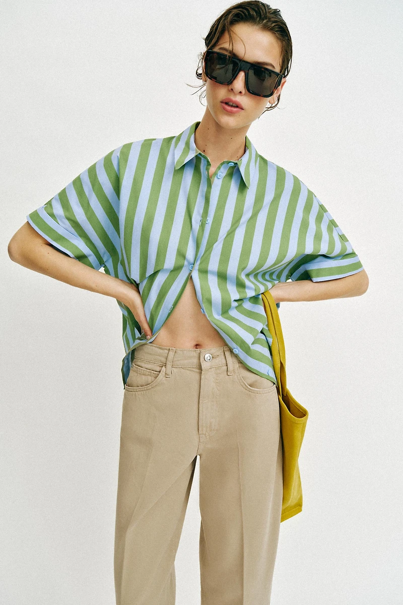 IRONED STRIPE BARREL PANTS