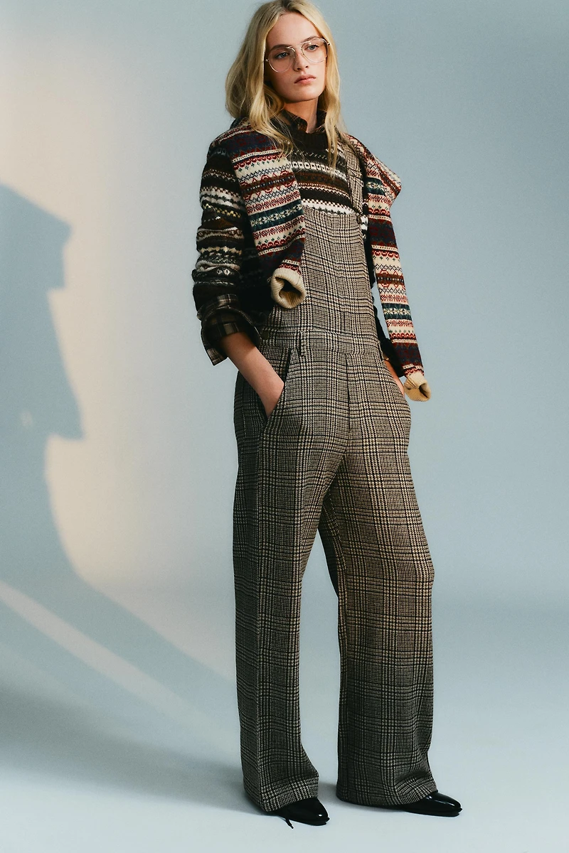 PLAID WOOL BLEND LONG JUMPSUIT