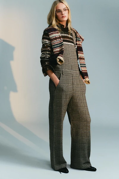 PLAID WOOL BLEND LONG JUMPSUIT