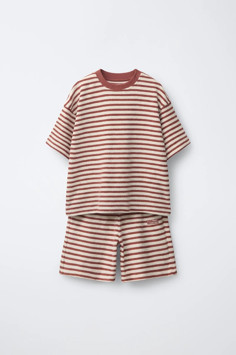 TOWEL EFFECT STRIPED T-SHIRT AND BERMUDA SET