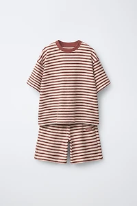TOWEL EFFECT STRIPED T-SHIRT AND BERMUDA SET