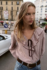 RUFFLED GINGHAM BLOUSE