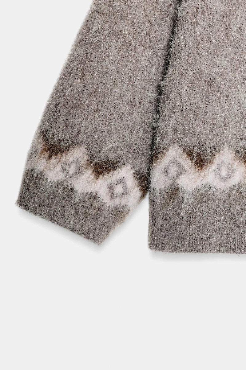 BRUSHED EFFECT JACQUARD CARDIGAN